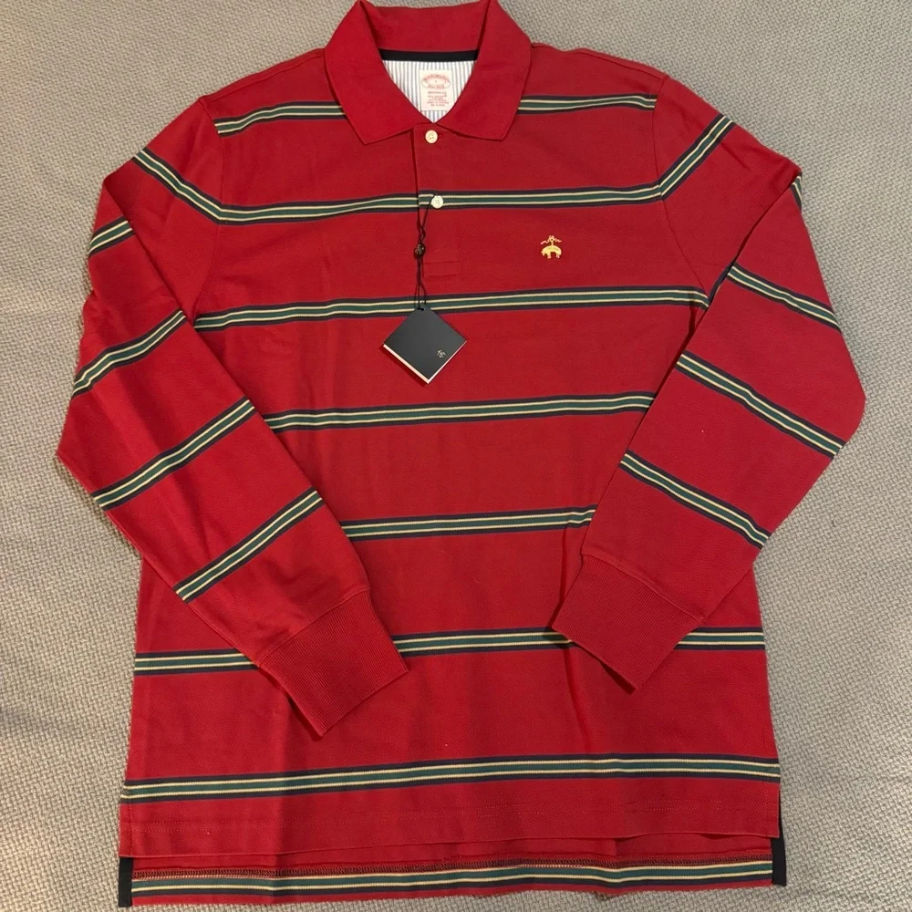 Brooks Brothers 2 shirt bundle- maroon Polo with Green/Navy Stripes & Navy polo
